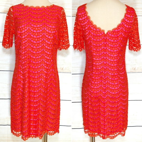 Boden Dresses & Skirts - Boden Pink & Orange Lace Overlay Party Dress 8R